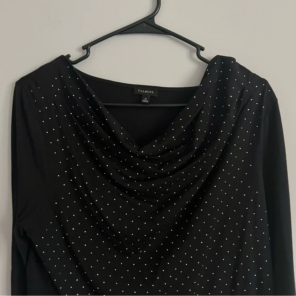 Talbots Black Stud Rhinestone Cowl Neck Lightweight Blouse